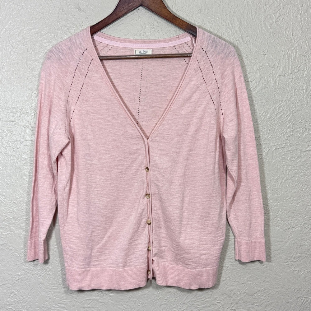 Fat Face Cardigan Sweater 10 Pointelle 100% Cotton Lightweight Soft Baby Pink‎